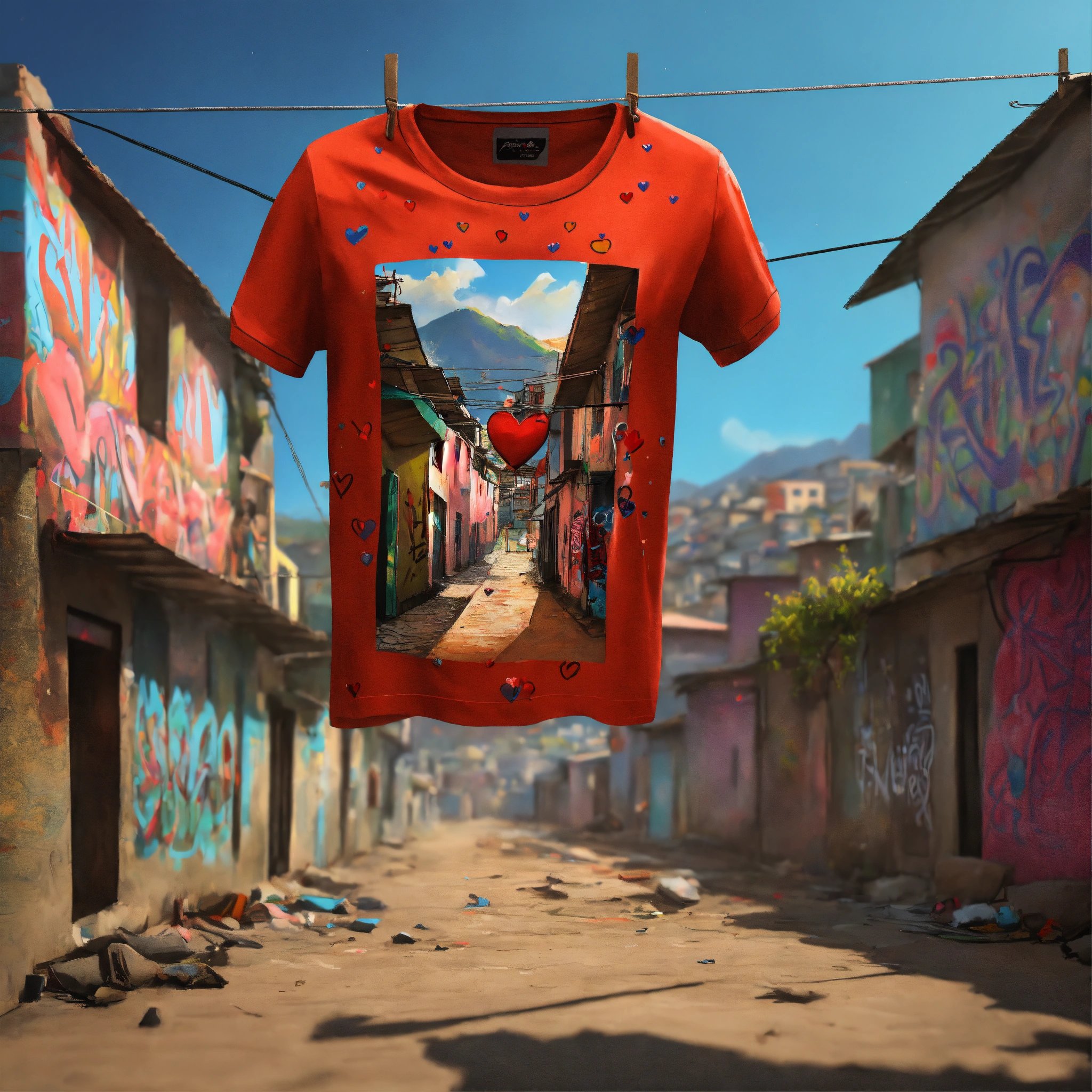 virtual drawing of a Chilean t-shirt hanging on a